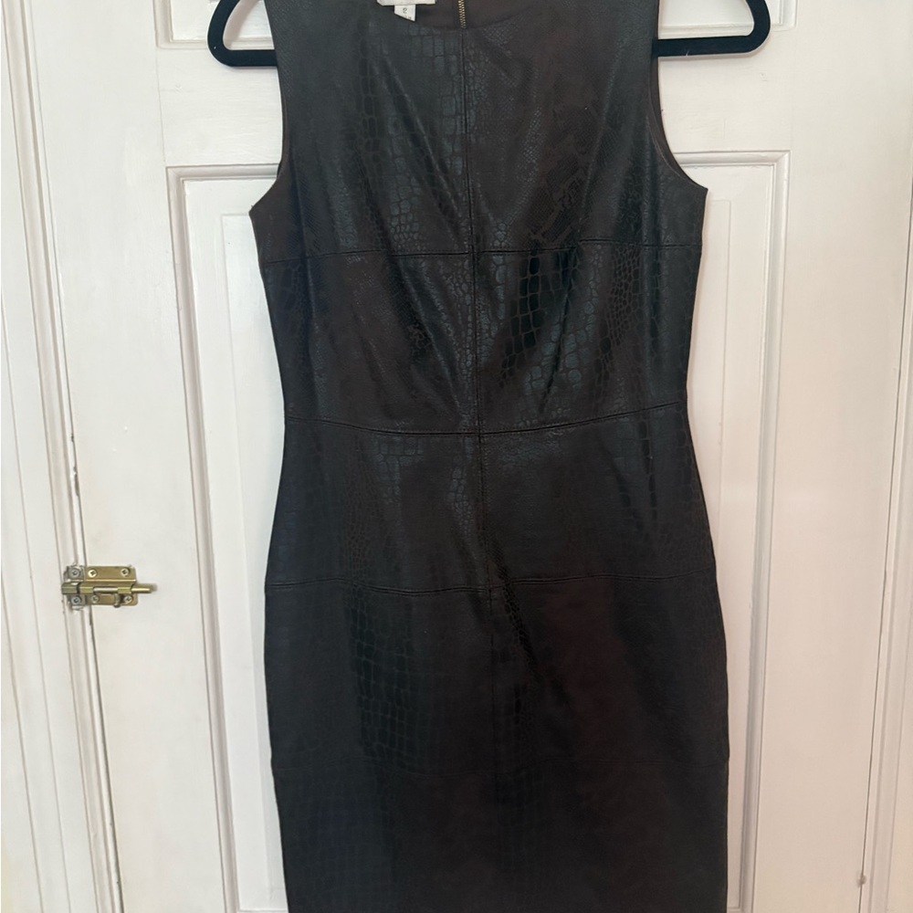 Donna Morgan Chocolate Brown Snakeskin Pleated Sheath Midi Dress